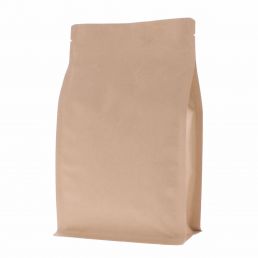 Flat bottom pouch kraft paper with zipper - brown - 140x210+{35+35} mm (1lt) 