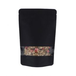 Stand-up pouch kraft paper with window - black - 130x210+{40+40} mm (450-500ml)