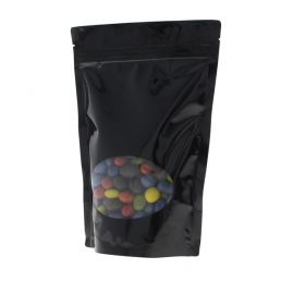 Stand-up pouch with oval window - shiny black - 190x265+{55+55} mm (1,3-1,4lt)