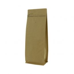 Flat bottom coffee pouch kraft paper with front zipper - brown