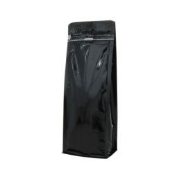 Flat bottom pouch with front zipper - shiny black