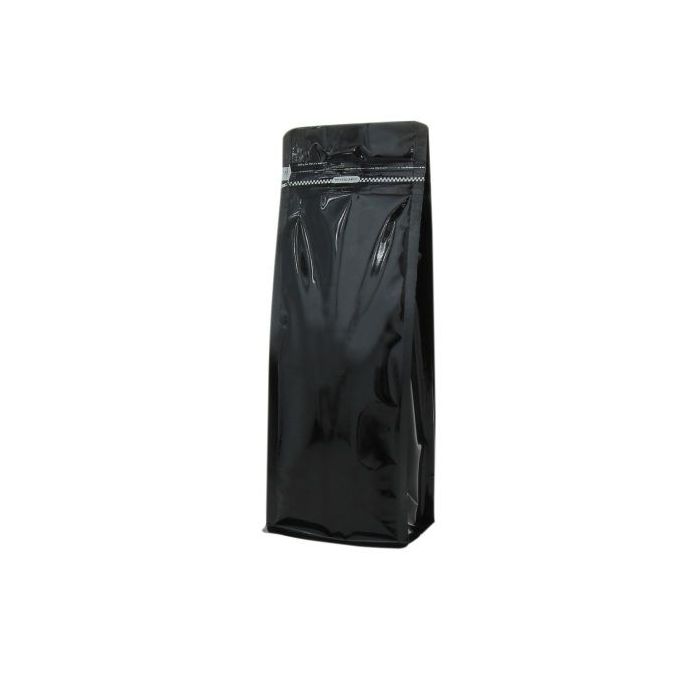 Flat bottom pouch with front zipper - shiny black - 140x360+{47,5+47,5} mm (2,8-3,3 ltr)