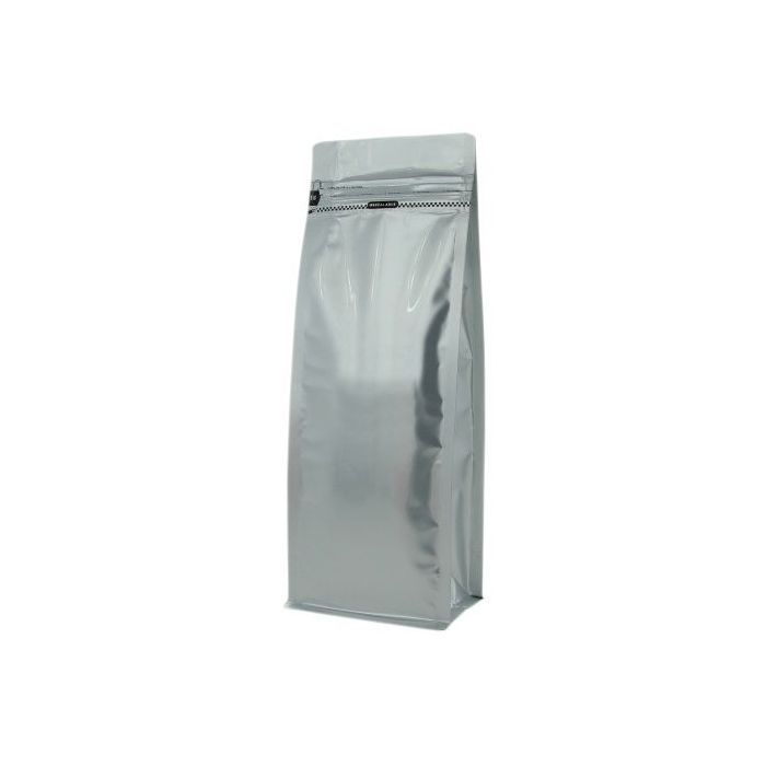 Flat bottom pouch with front zipper - matt silver - 110x300+{40+40} mm (1,25-1,4 ltrl)