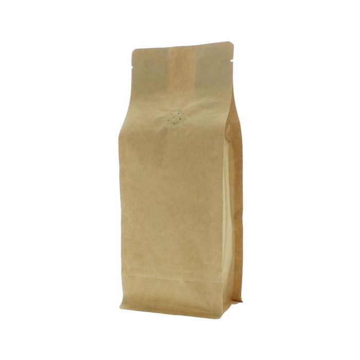 Flat Bottom coffee pouch kraft paper compostable - brown