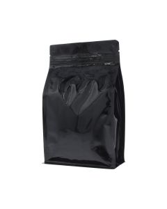 Flat bottom coffee pouch with zipper - shiny black