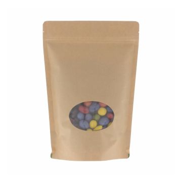 Stand-up pouch kraft paper with oval window - brown