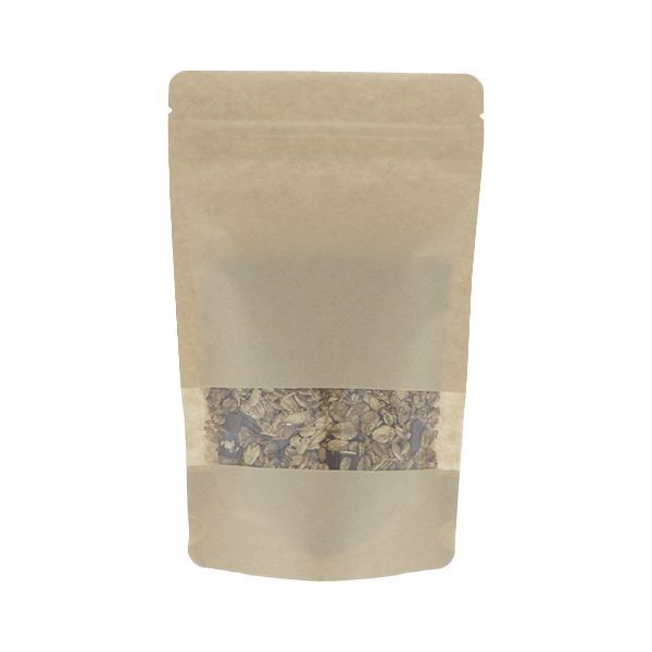 Stand-up pouch kraft paper with window - brown - 190x265+{55+55} mm (1,3-1,4lt)