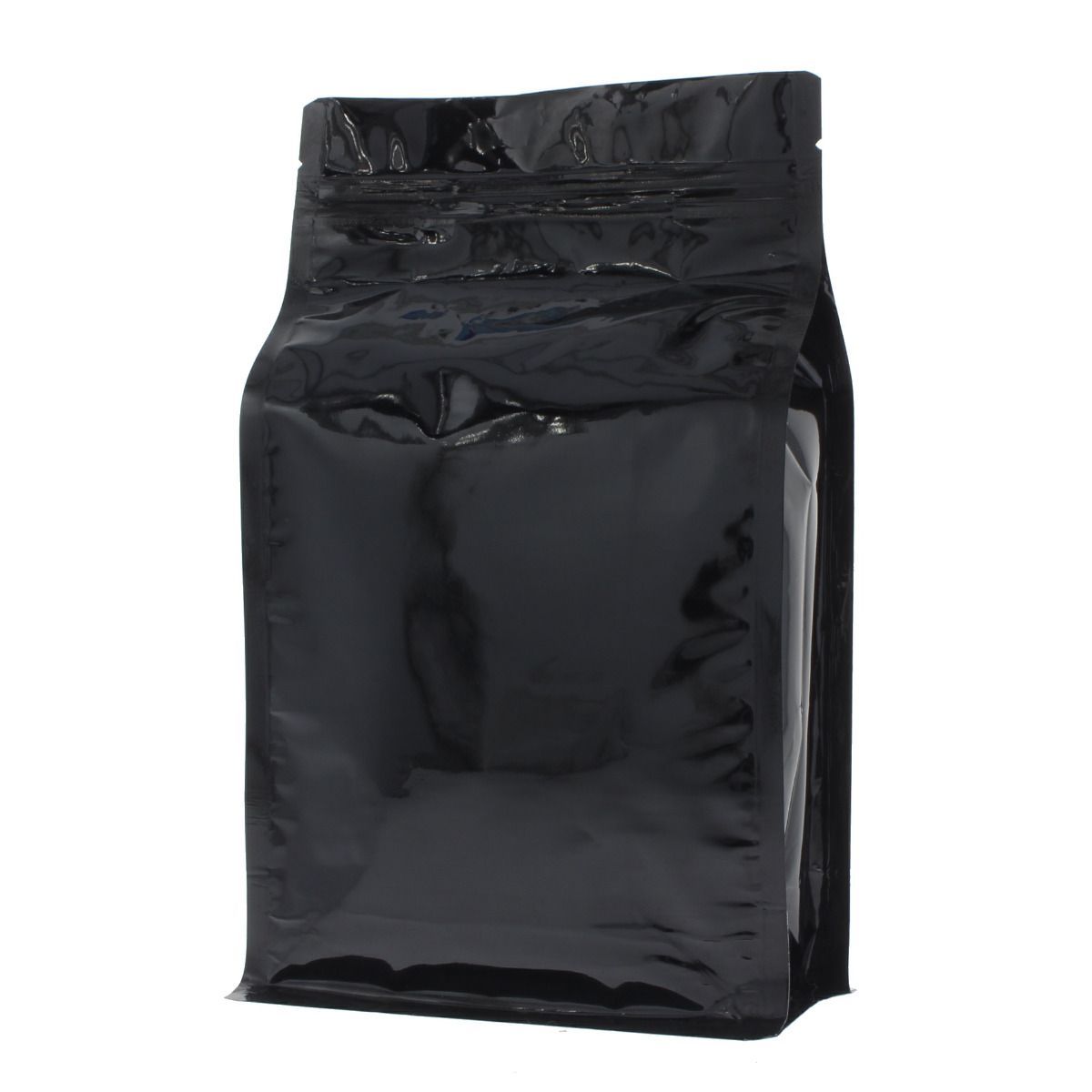 Flat bottom pouch with zipper - shiny black - 150x255+{40+40} mm (1,5lt)