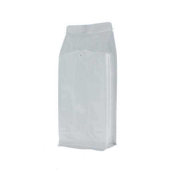 Flat bottom coffee pouch - shiny white - 500 gr (110x280+{40+40} mm)
