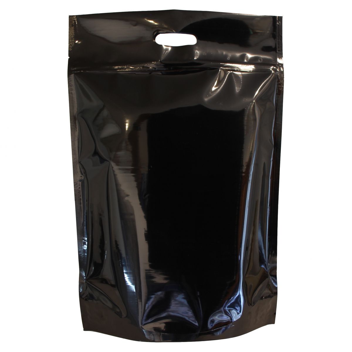Stand-up pouch with handle - shiny black - 300x500+{75+75} mm (8 ltr)