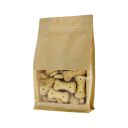 Flat bottom pouch kraft paper with window and front zipper - brown - 160x270+(37,5+37,5) mm (1,35 ltr)