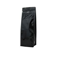 Flat bottom coffee pouch with front zipper - shiny black - 250 gr (95x245+{35+35} mm)